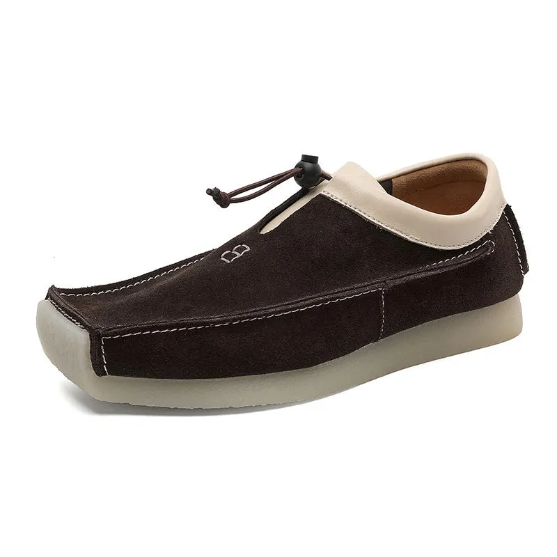 Casual plus size high-top loafers for men in beige suede leather with lace-up closure and rubber sole