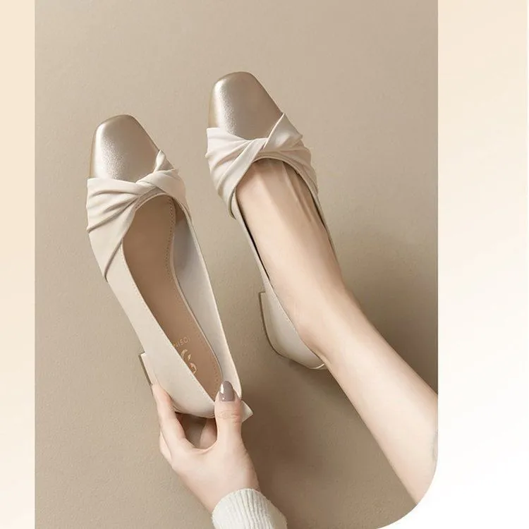 Women's casual PU leather loafers in beige gold with low flat heel, side view