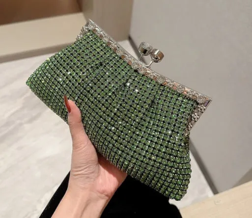 Women's solid colour ABS dinner bag in dumpling bun style, available in Green Diamond, Gold Diamond, and Silver Diamond