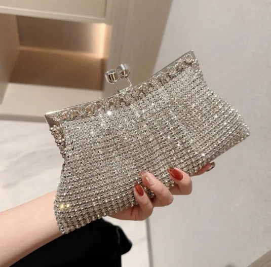 Women's solid colour ABS dinner bag in dumpling bun style, available in Green Diamond, Gold Diamond, and Silver Diamond