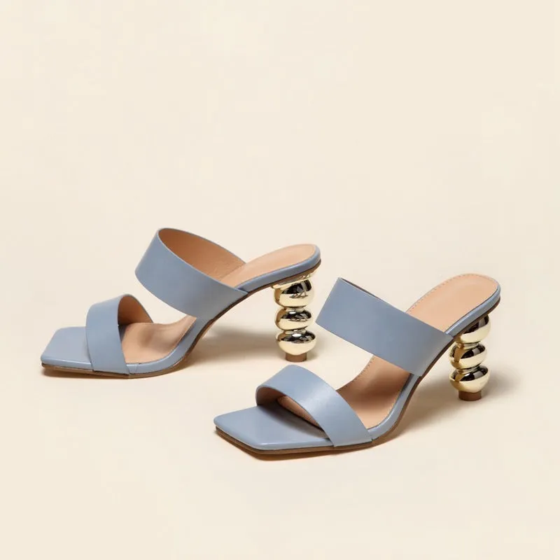 Summer women's electroplating heel sandals with metal detail artificial PU upper high heel five colours