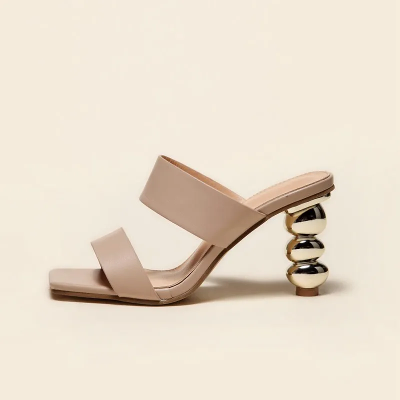 Summer women's electroplating heel sandals with metal detail artificial PU upper high heel five colours