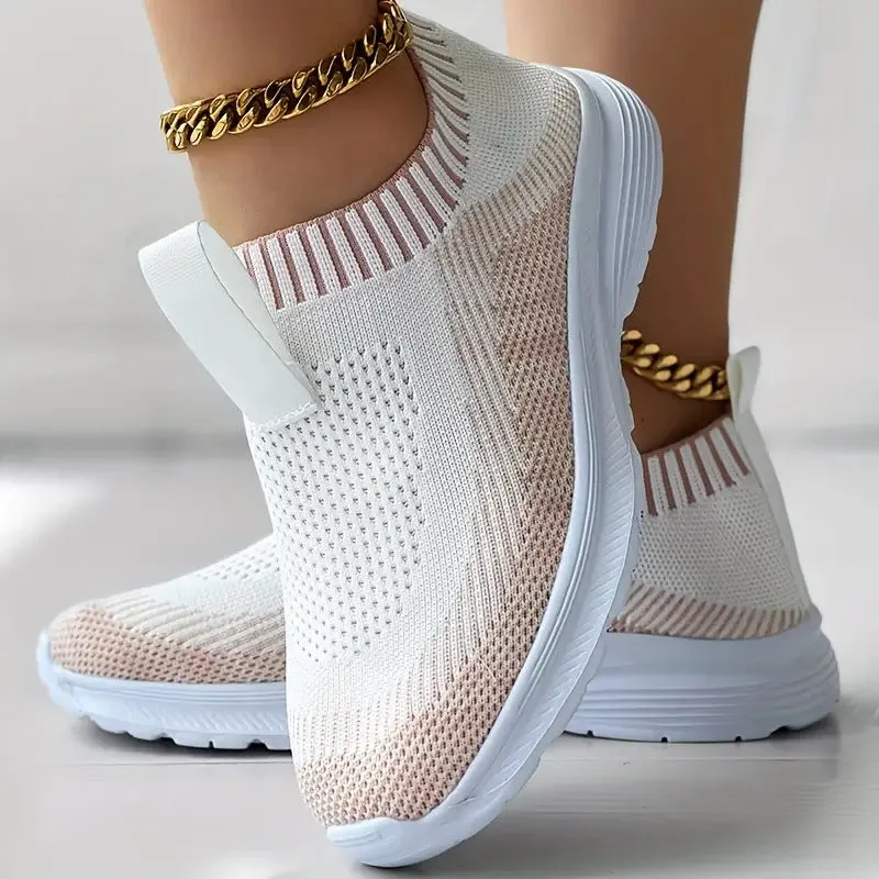 Women's casual sports shoes in solid colour with mesh upper, sizes 36-43