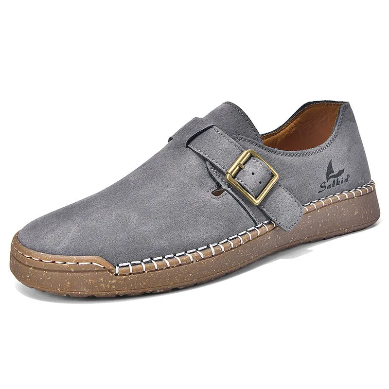 Women's low-top PU leather loafers with buckle fastening, flat heel, round toe, solid colour, sizes 36-45