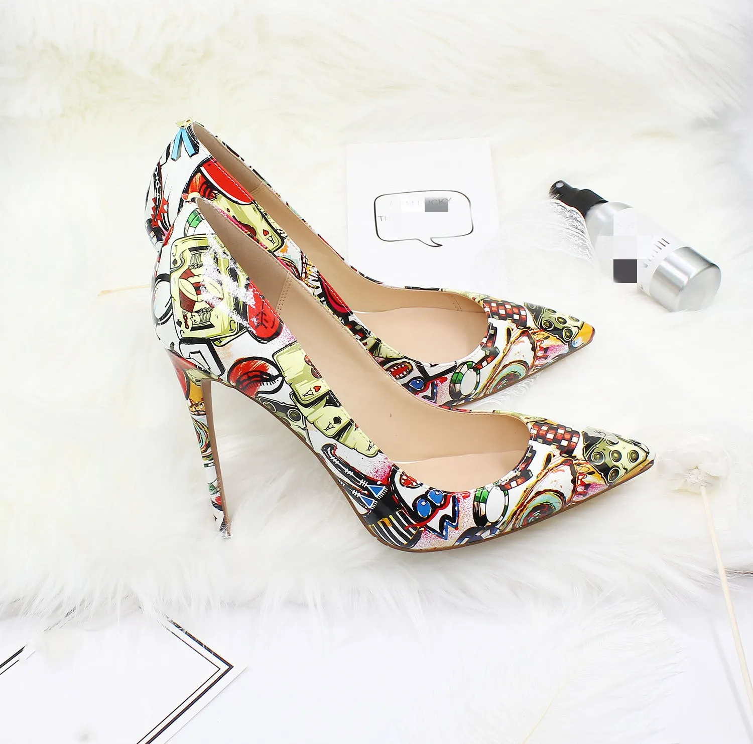 Shallow mouth high heels with patent leather and suede surface, 12 cm heel, size 34-46