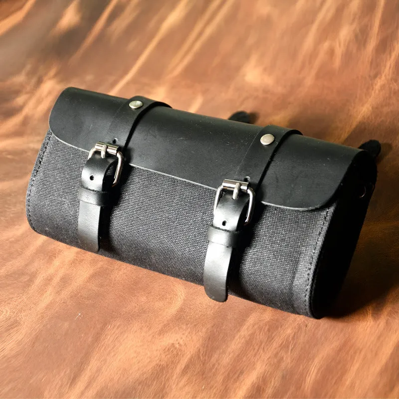 European retro cotton messenger bag for motorcycle helmet storage with rivet details
