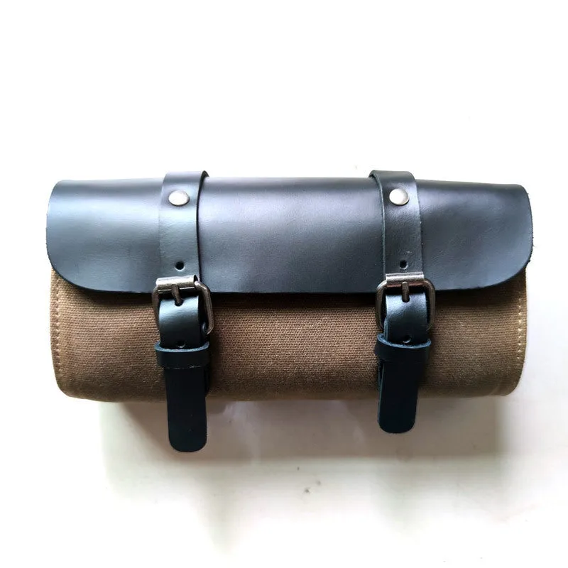 European retro cotton messenger bag for motorcycle helmet storage with rivet details