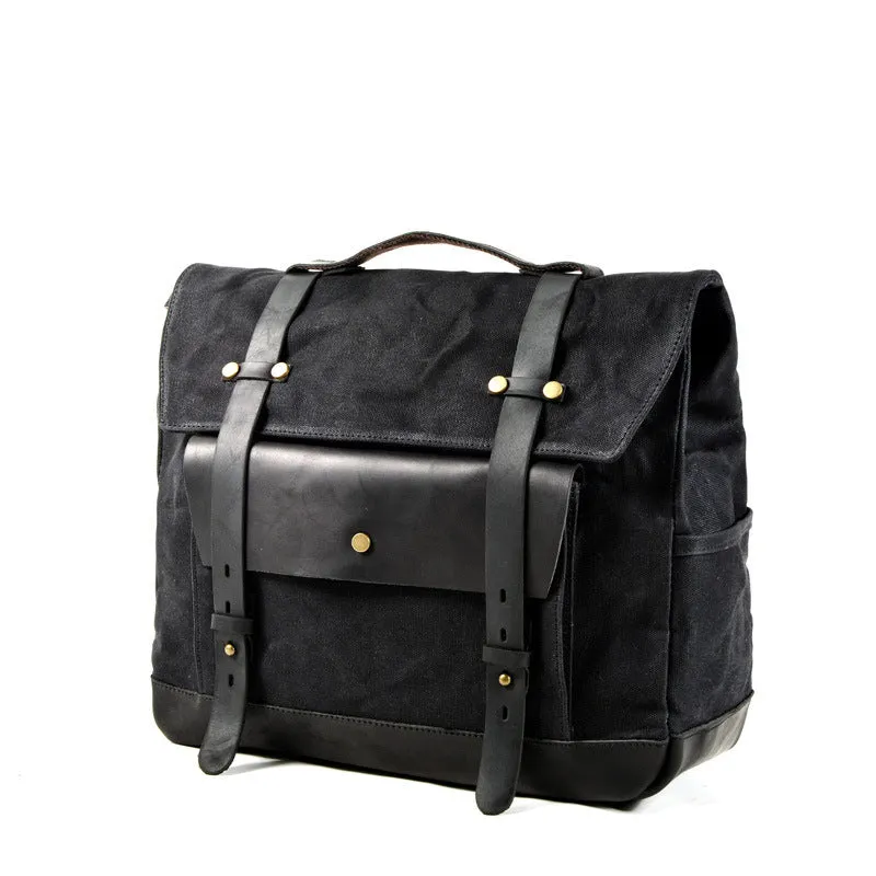 European retro cotton messenger bag for motorcycle helmet storage with rivet details