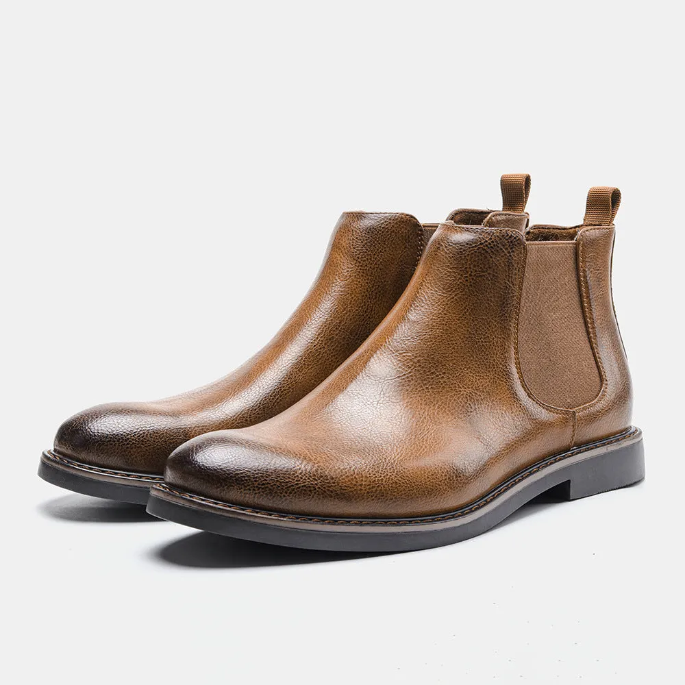 Men Martin boots waterproof leather round toe flat heel rubber sole sizes 40-46
