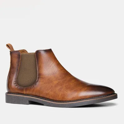 Men Martin boots waterproof leather round toe flat heel rubber sole sizes 40-46