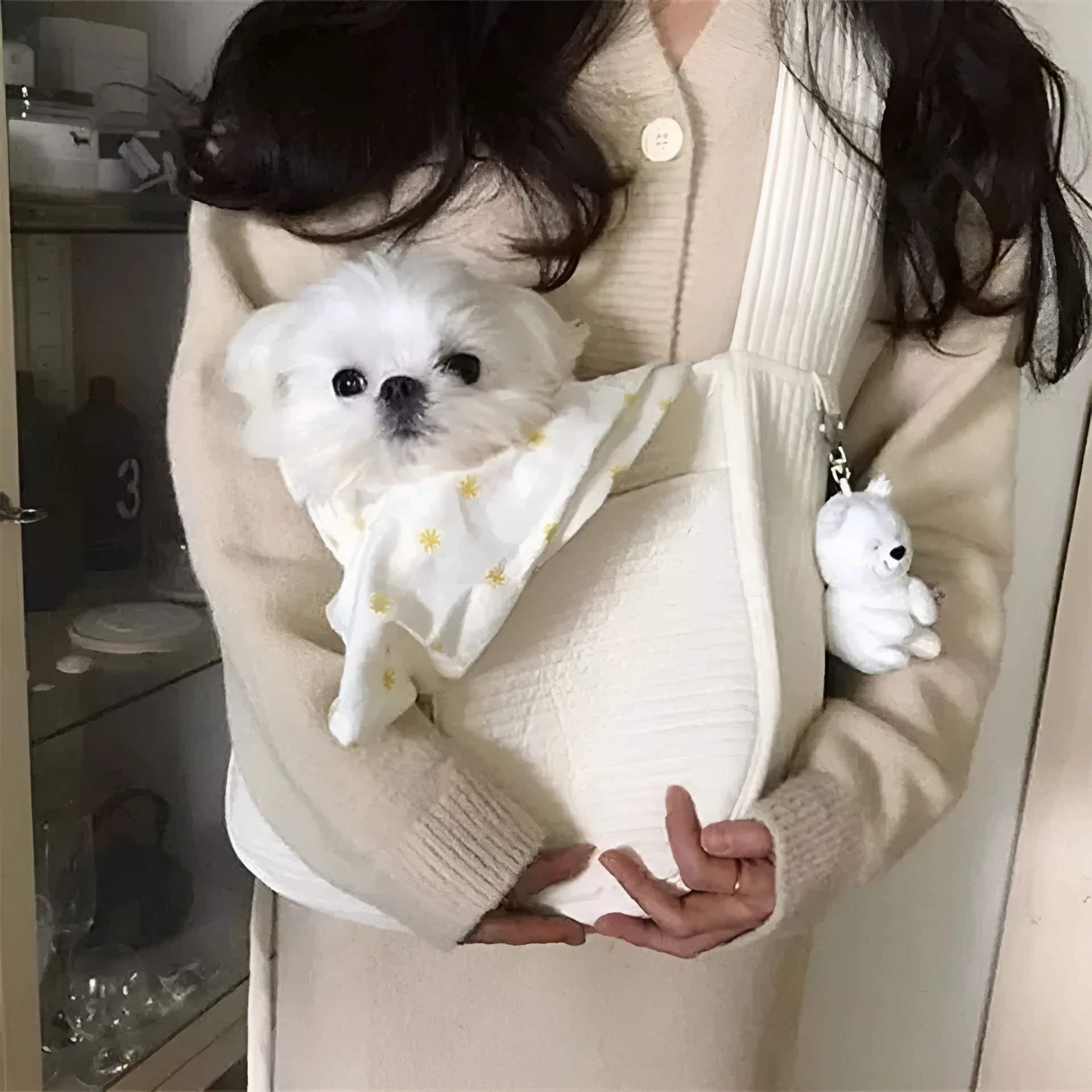 White handmade canvas pet carrier bag for dogs and cats in L size