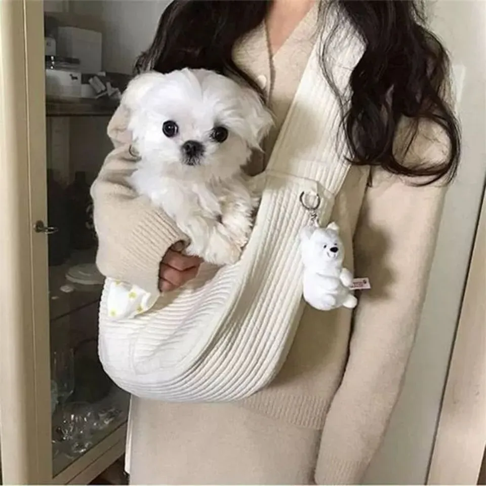 White handmade canvas pet carrier bag for dogs and cats in L size