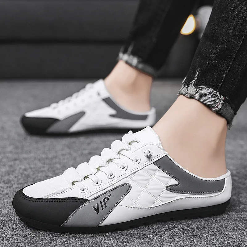 Breathable male casual shoes in black with lace-up closure and rubber sole