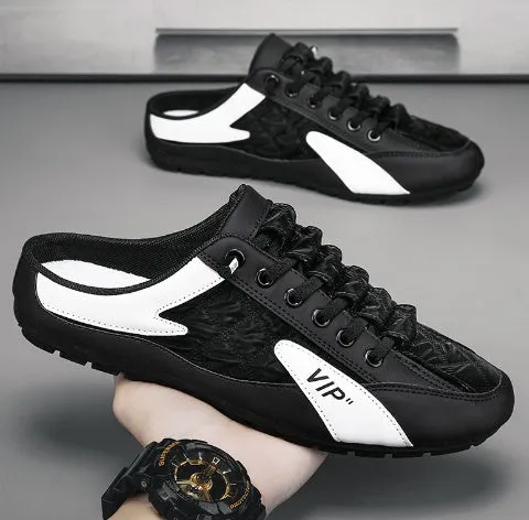 Breathable male casual shoes in black with lace-up closure and rubber sole