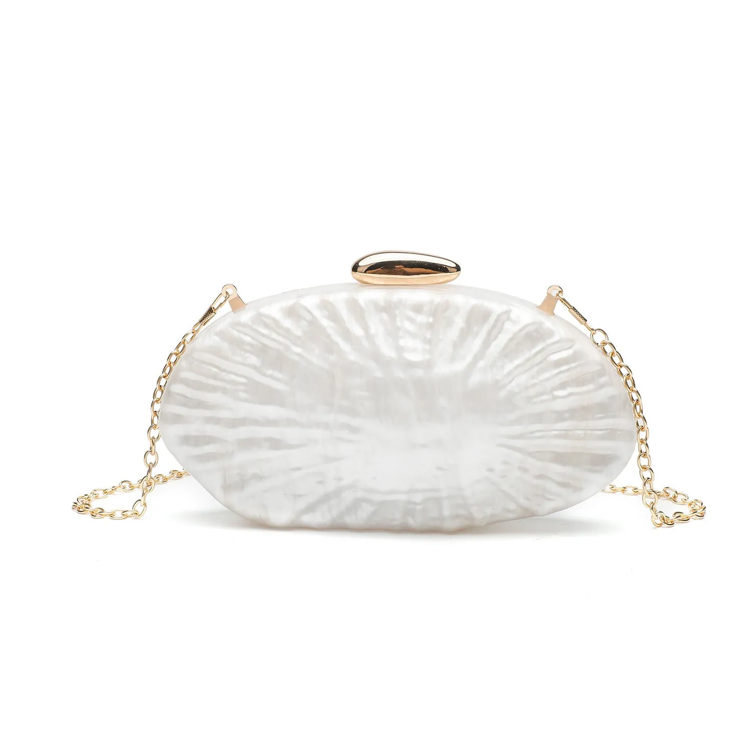 Retro oval one-shoulder crossbody bag in shell colour with hard acrylic shell and slit pocket
