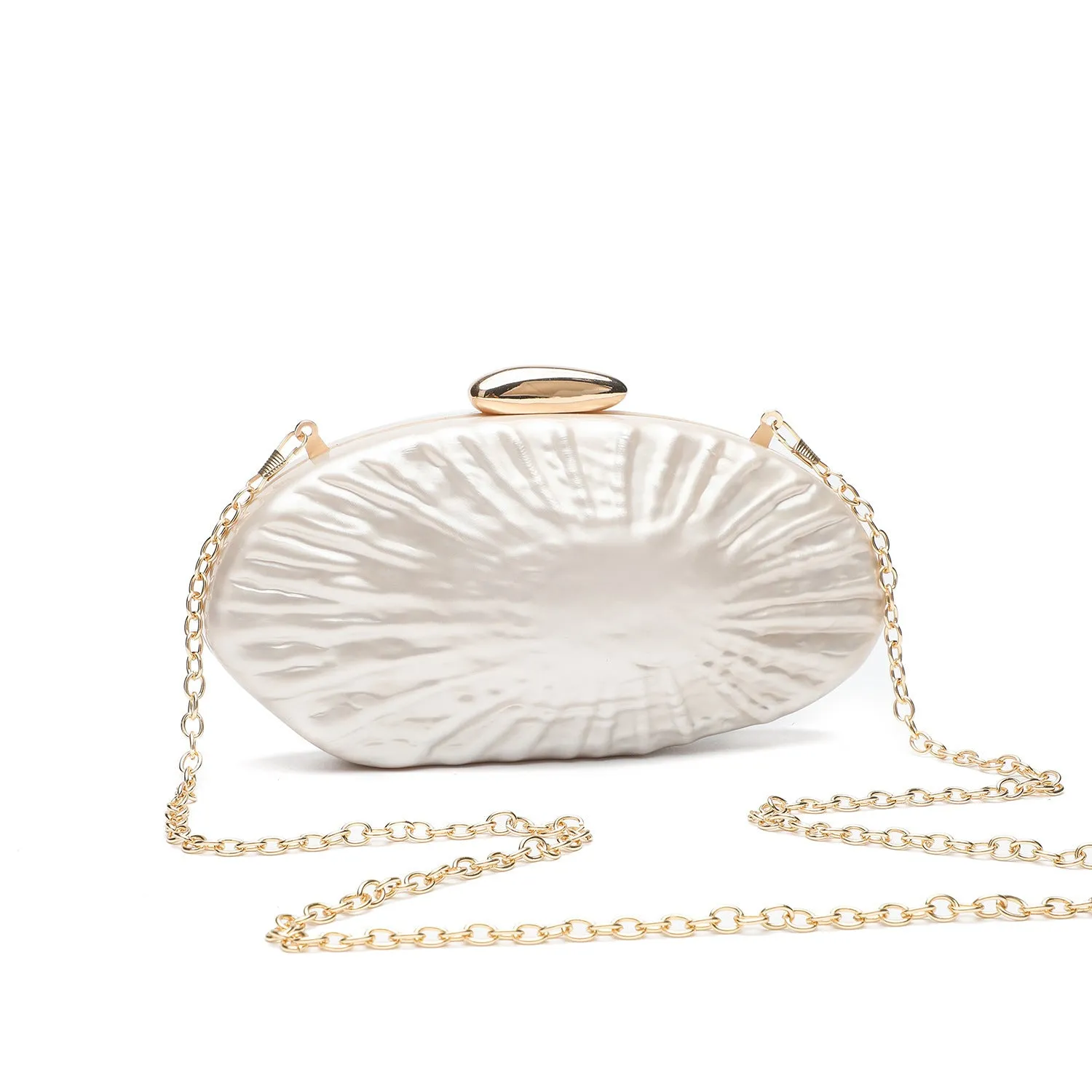 Retro oval one-shoulder crossbody bag in shell colour with hard acrylic shell and slit pocket