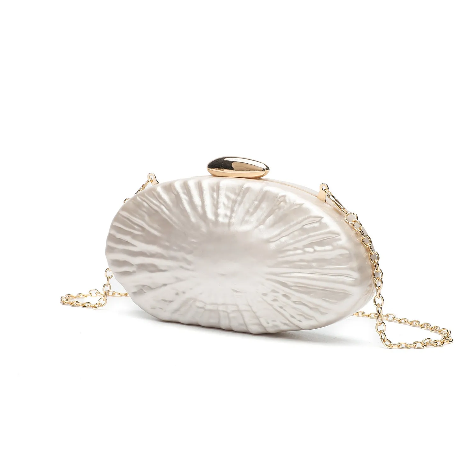 Retro oval one-shoulder crossbody bag in shell colour with hard acrylic shell and slit pocket