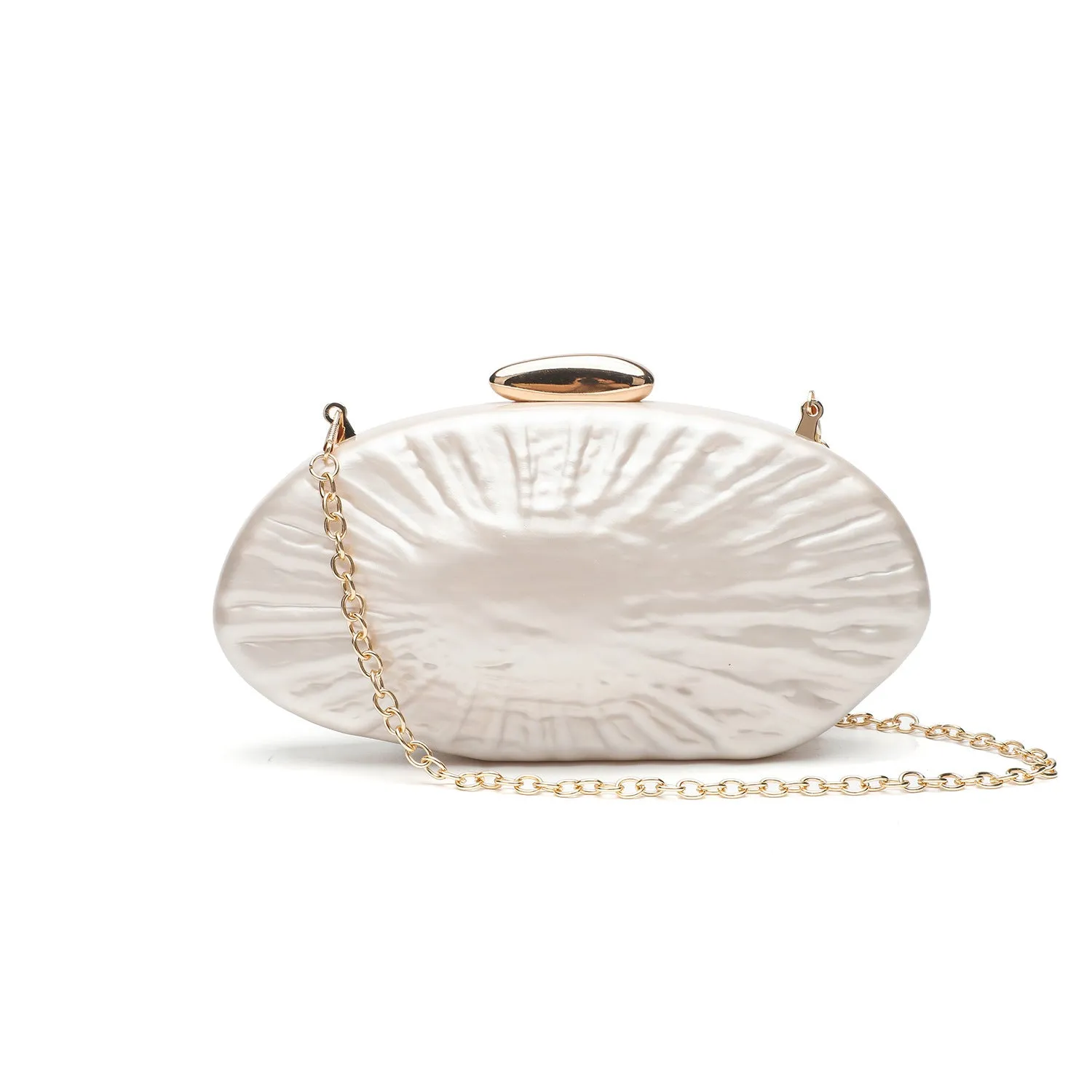 Retro oval one-shoulder crossbody bag in shell colour with hard acrylic shell and slit pocket