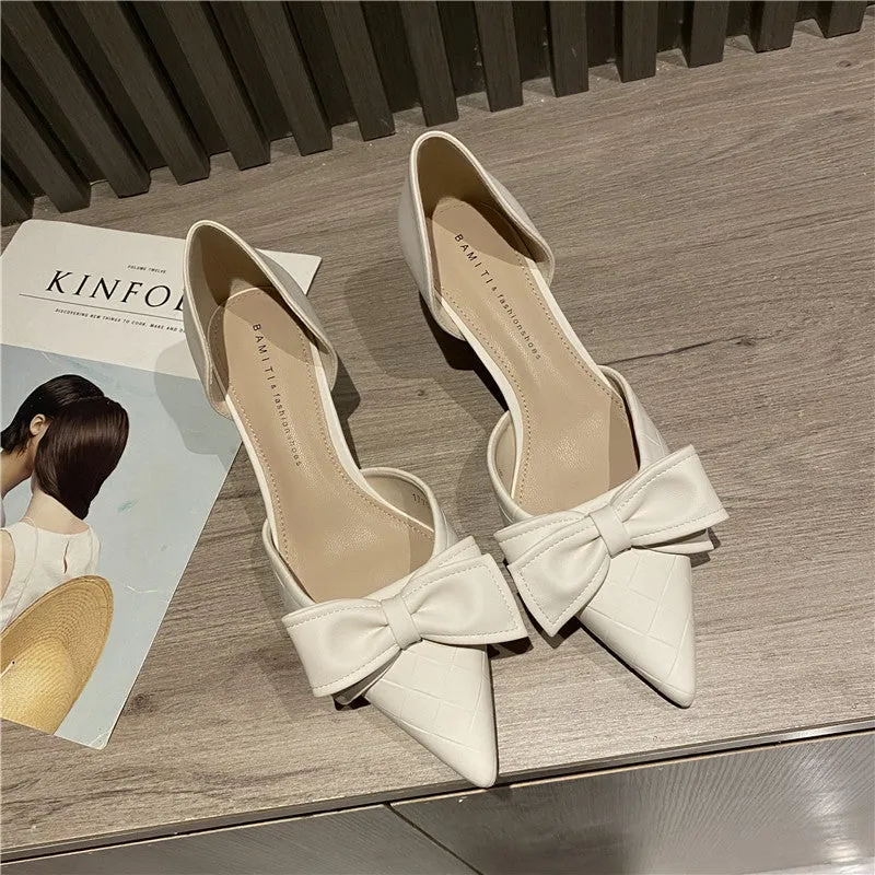 White French small heel women's wedding shoes with PU upper and rubber sole, white colour