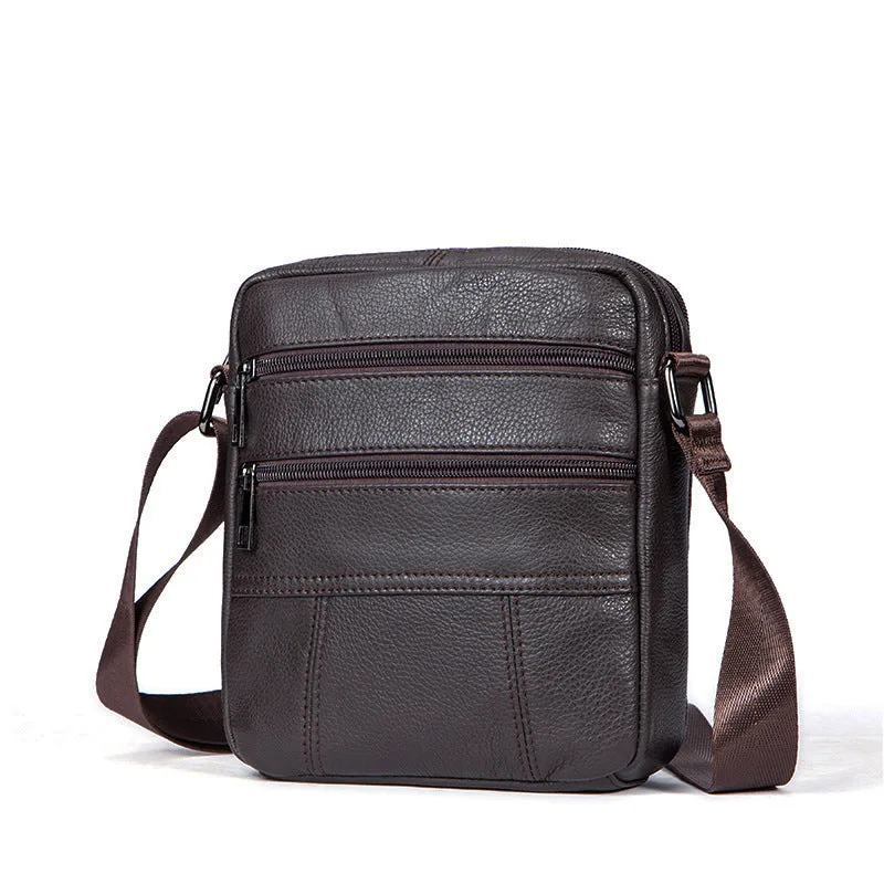 Men's vintage-style genuine leather shoulder bag in vertical square design with soft handle