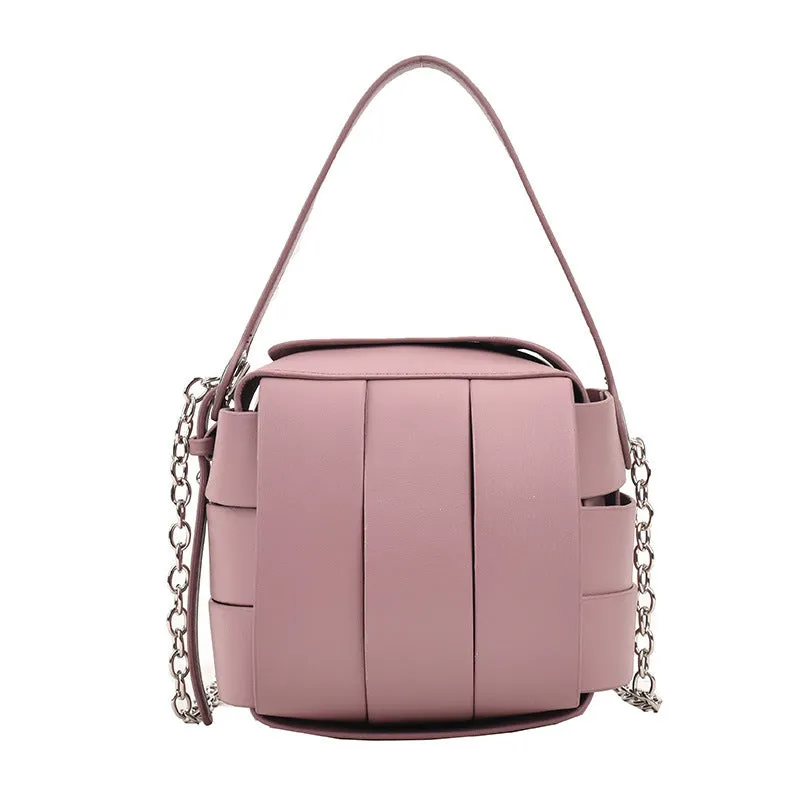 Women's PU leather vintage spliced crossbody handbag in black with magnetic buckle closure, 14cm size