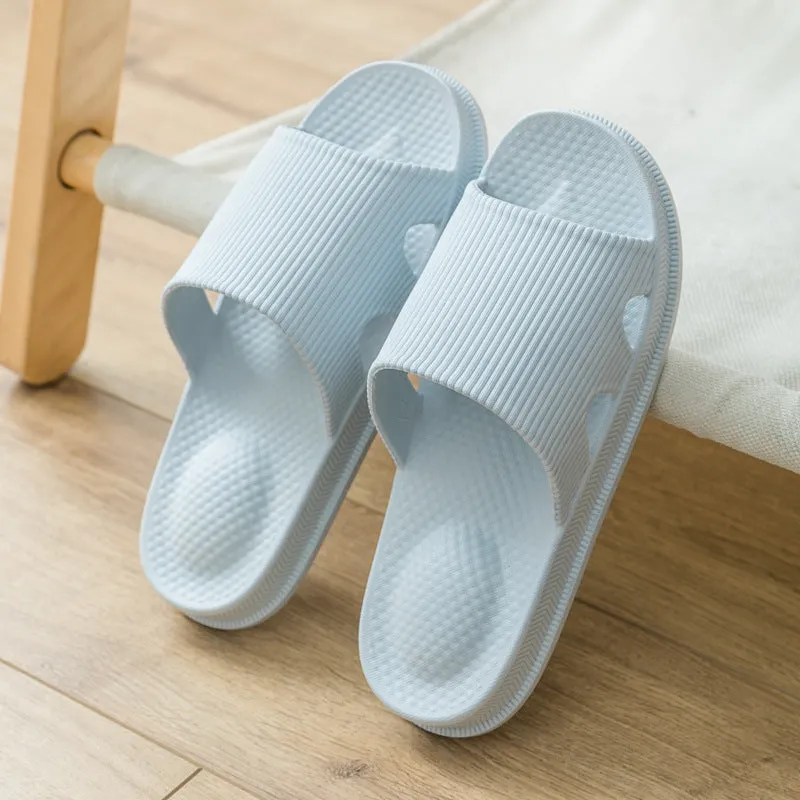 Women bathroom slippers with heel massage ball design, PVC flip-flops in black, grey, pink, matcha green, sky blue