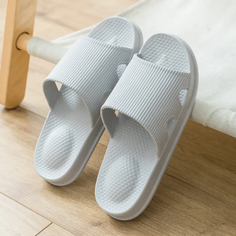 Women bathroom slippers with heel massage ball design, PVC flip-flops in black, grey, pink, matcha green, sky blue
