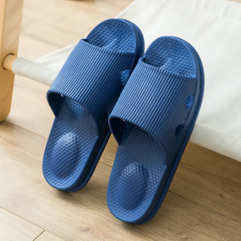 Women bathroom slippers with heel massage ball design, PVC flip-flops in black, grey, pink, matcha green, sky blue