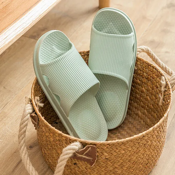 Women bathroom slippers with heel massage ball design, PVC flip-flops in black, grey, pink, matcha green, sky blue