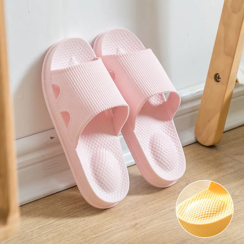 Women bathroom slippers with heel massage ball design, PVC flip-flops in black, grey, pink, matcha green, sky blue