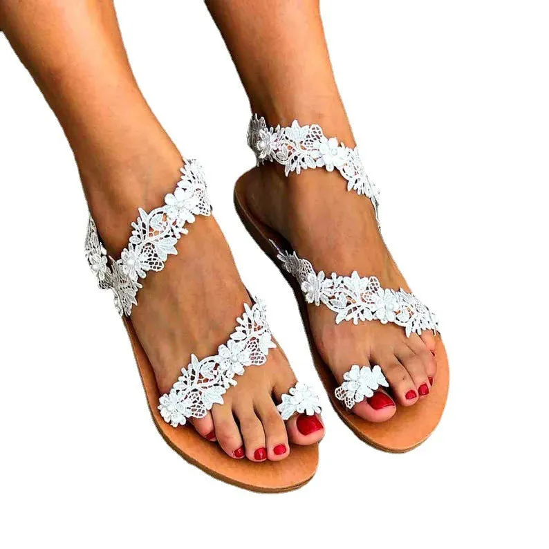 White plus size flat shoes with rhinestone flower decoration, round toe, and low upper