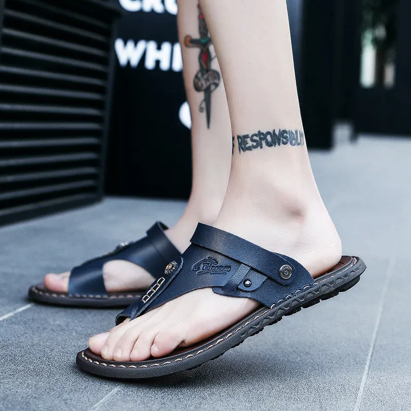Men's all-match beach sandals in blue with PU upper and rubber sole