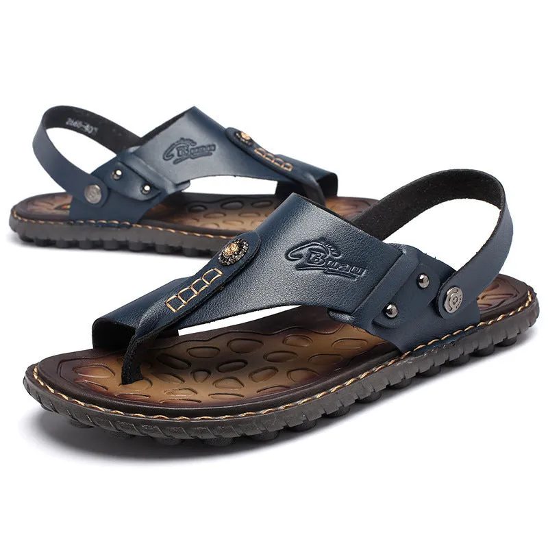 Men's all-match beach sandals in blue with PU upper and rubber sole