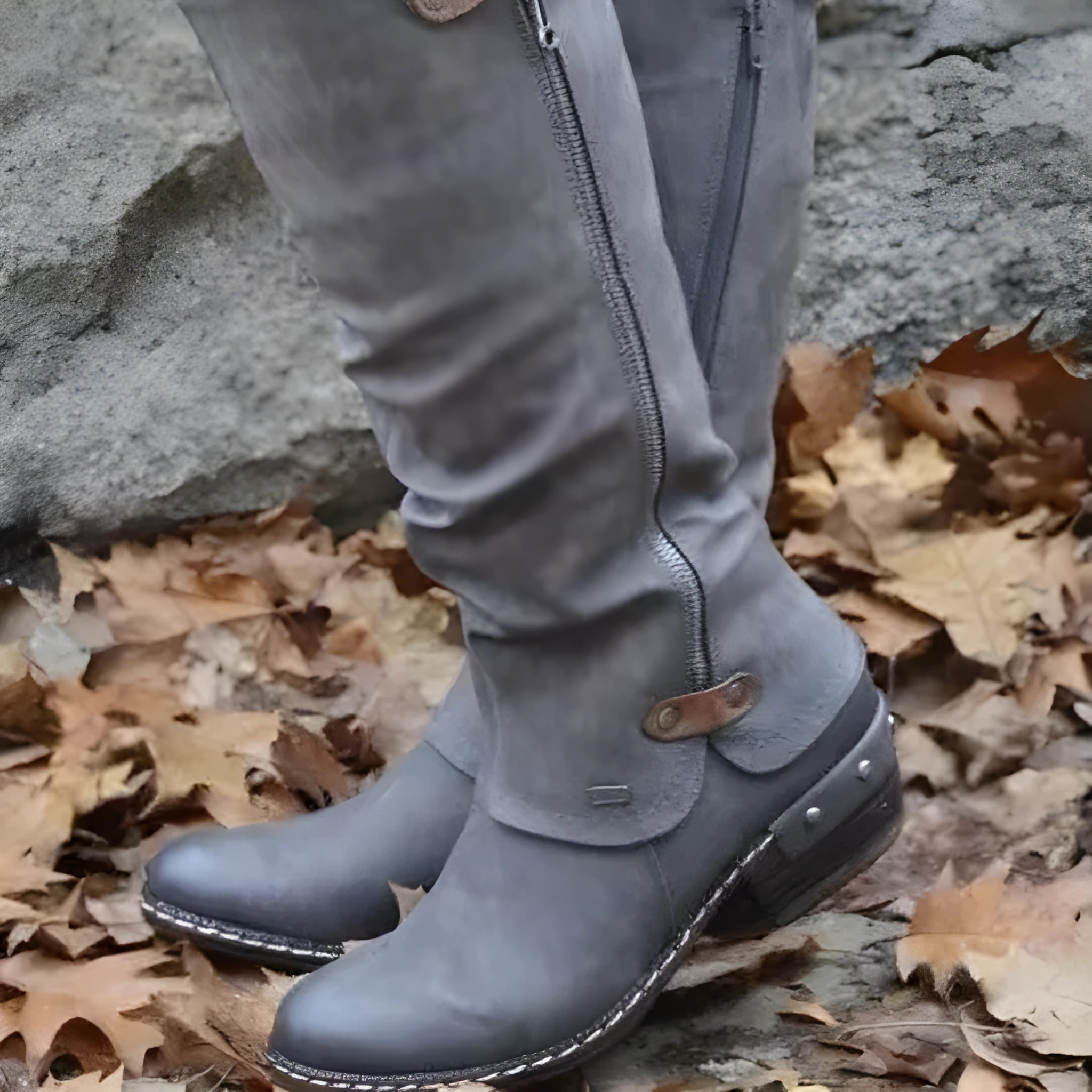Women's high heel booties with round toe and rough heel in artificial PU – black colour side view