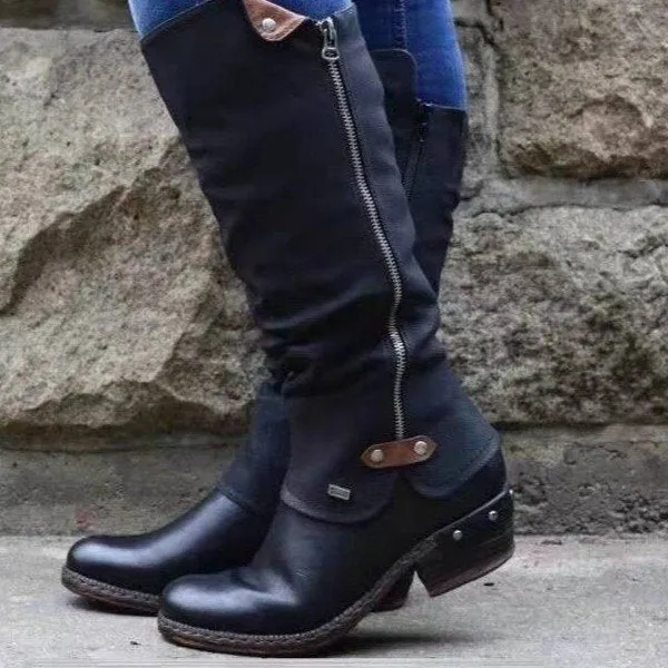 Women's high heel booties with round toe and rough heel in artificial PU – black colour side view