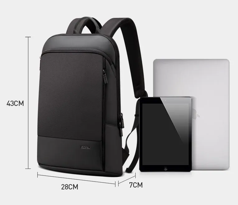 Black leisure computer backpack with hidden back pocket and ventilated panel, 28x7x43cm
