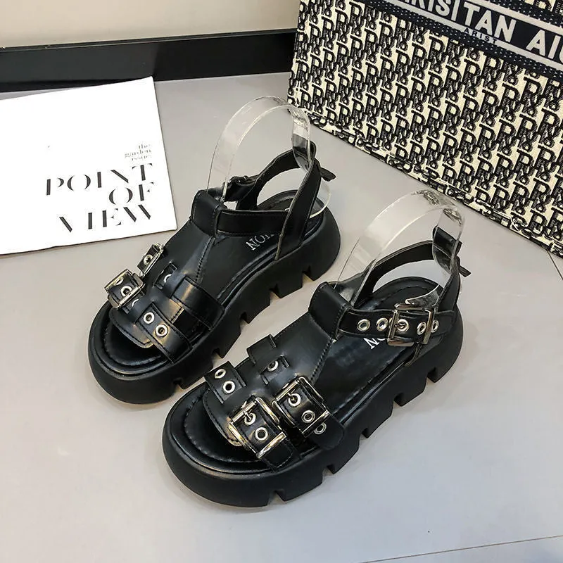 Women's platform sandals with PU upper and rubber sole in apricot colour flat open toe design