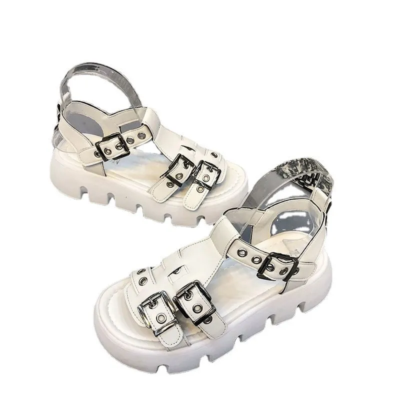 Women's platform sandals with PU upper and rubber sole in apricot colour flat open toe design