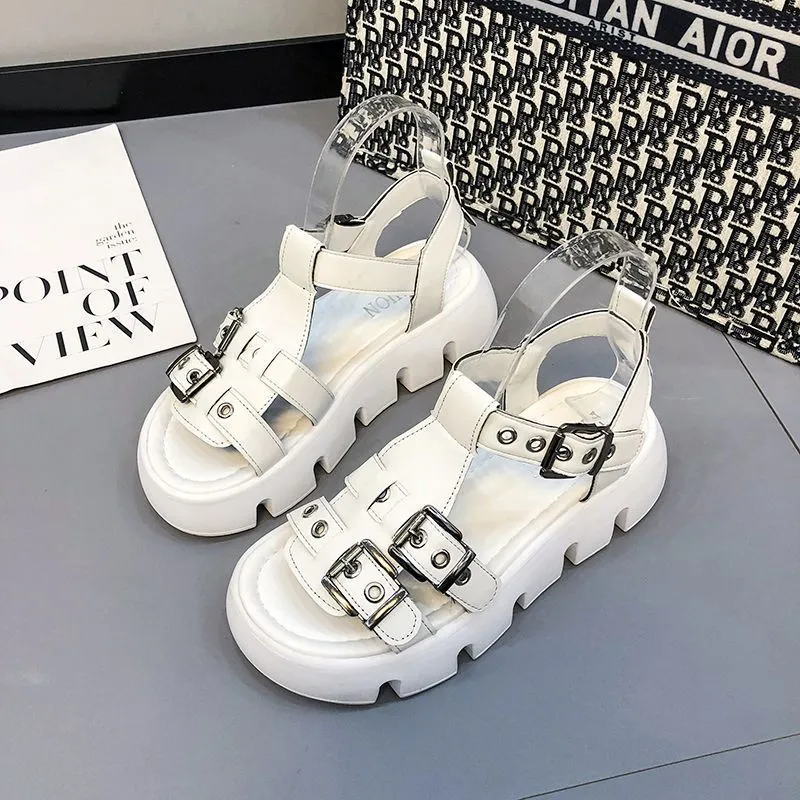 Women's platform sandals with PU upper and rubber sole in apricot colour flat open toe design