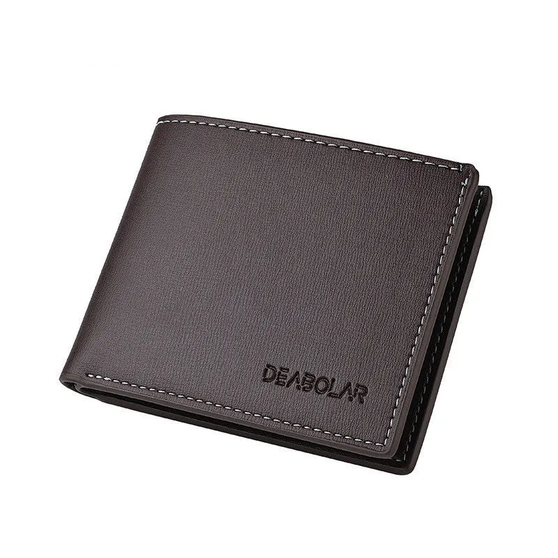 Men's PU leather two-fold short wallet with car suture design in black colour