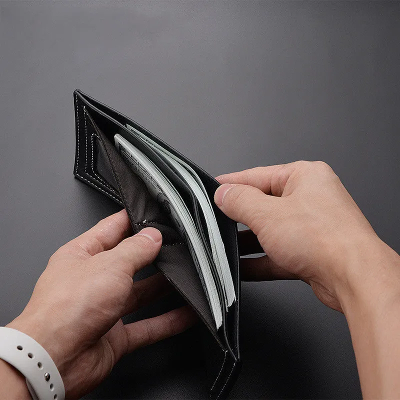 Men's PU leather two-fold short wallet with car suture design in black colour