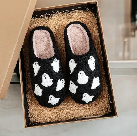Halloween ghost hand cartoon thermal cotton slippers with suede upper, non-slip rubber sole, ghost hand colour