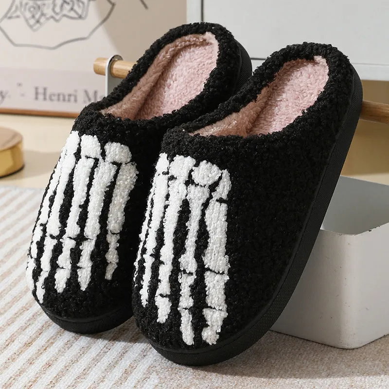 Halloween ghost hand cartoon thermal cotton slippers with suede upper, non-slip rubber sole, ghost hand colour