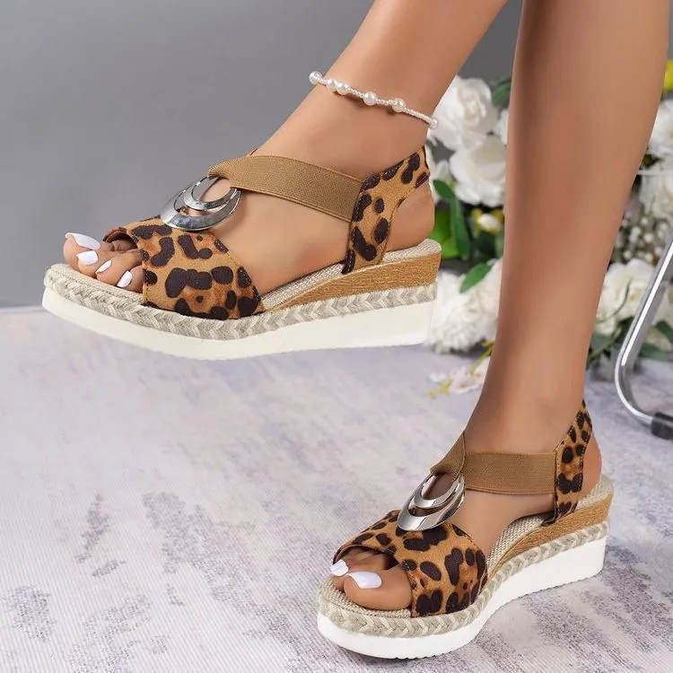 Platform wedge peep toe roman sandals with sequin cloth upper and ankle buckle in royal blue