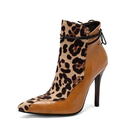 Women's pointed toe knight boots with 11cm stiletto heel, low tube ankle, and side zipper in black, brown, and white