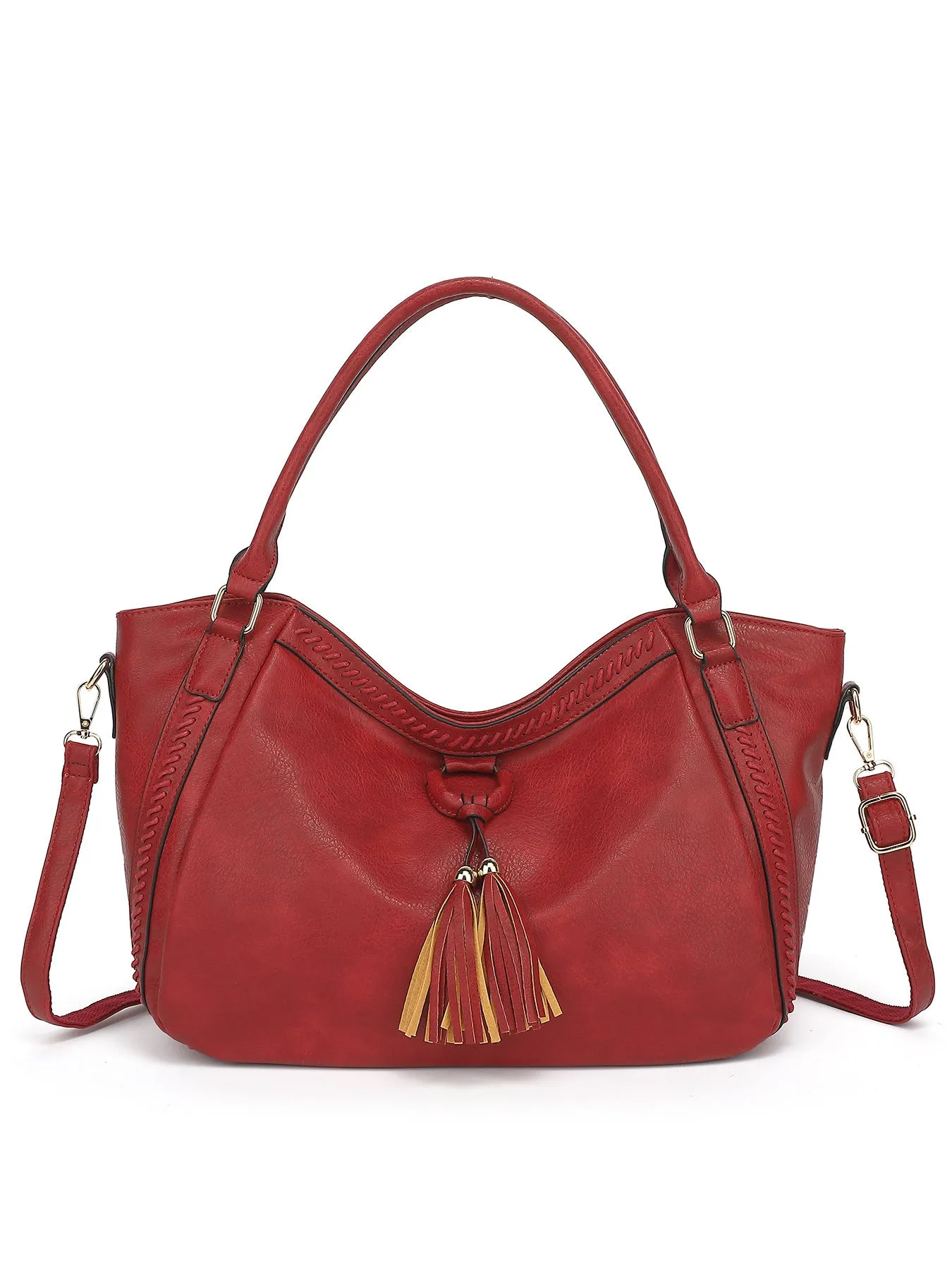 Women's retro PU leather bucket shoulder messenger bag in black with small bag option
