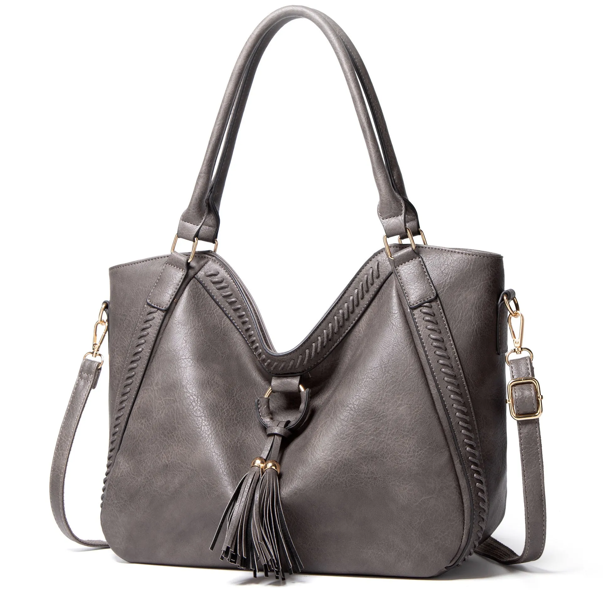 Women's retro PU leather bucket shoulder messenger bag in black with small bag option