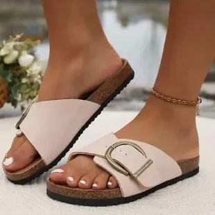 Women's platform sponge cake slippers with round toe, PU upper, black, side view