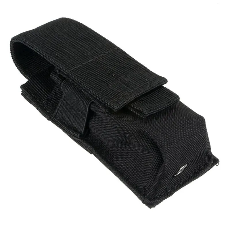 Black Molle tactical waist bag with elastic cord buckle, shown with dimensions 14cm x 5.5cm x 4cm.