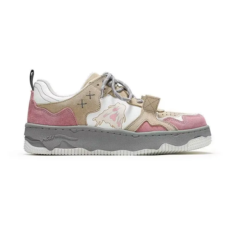 Pink retro student sneakers for women with rubber sole and artificial PU upper, sizes 35 to 40